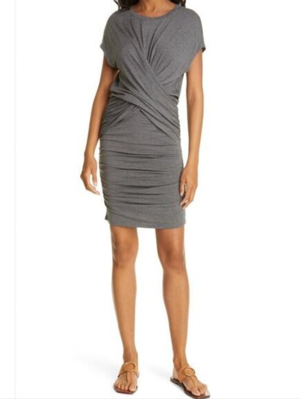 Frame Shirred Muscle Heather Gray Dress